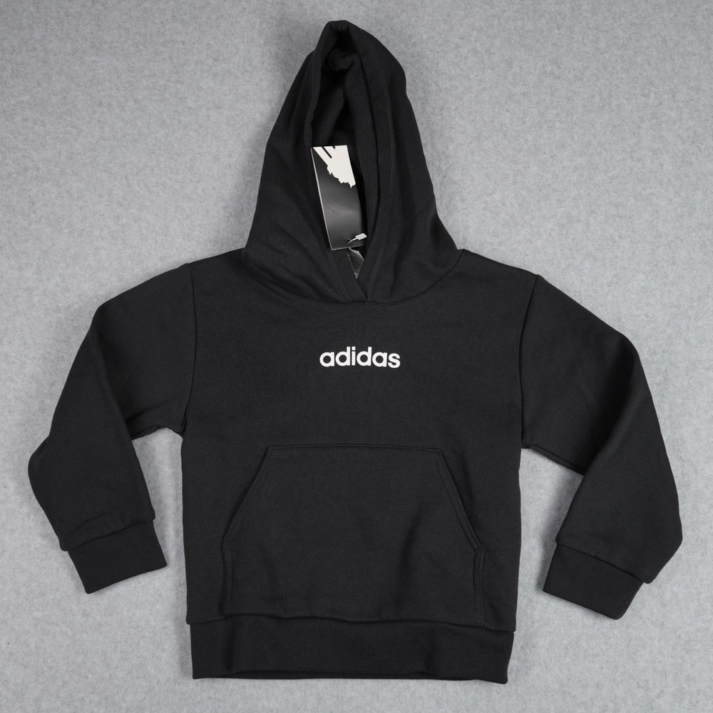 Adidas Hoodie Boys Size 4 Black Linear Logo Pullover Fleece AA10360 Pocket